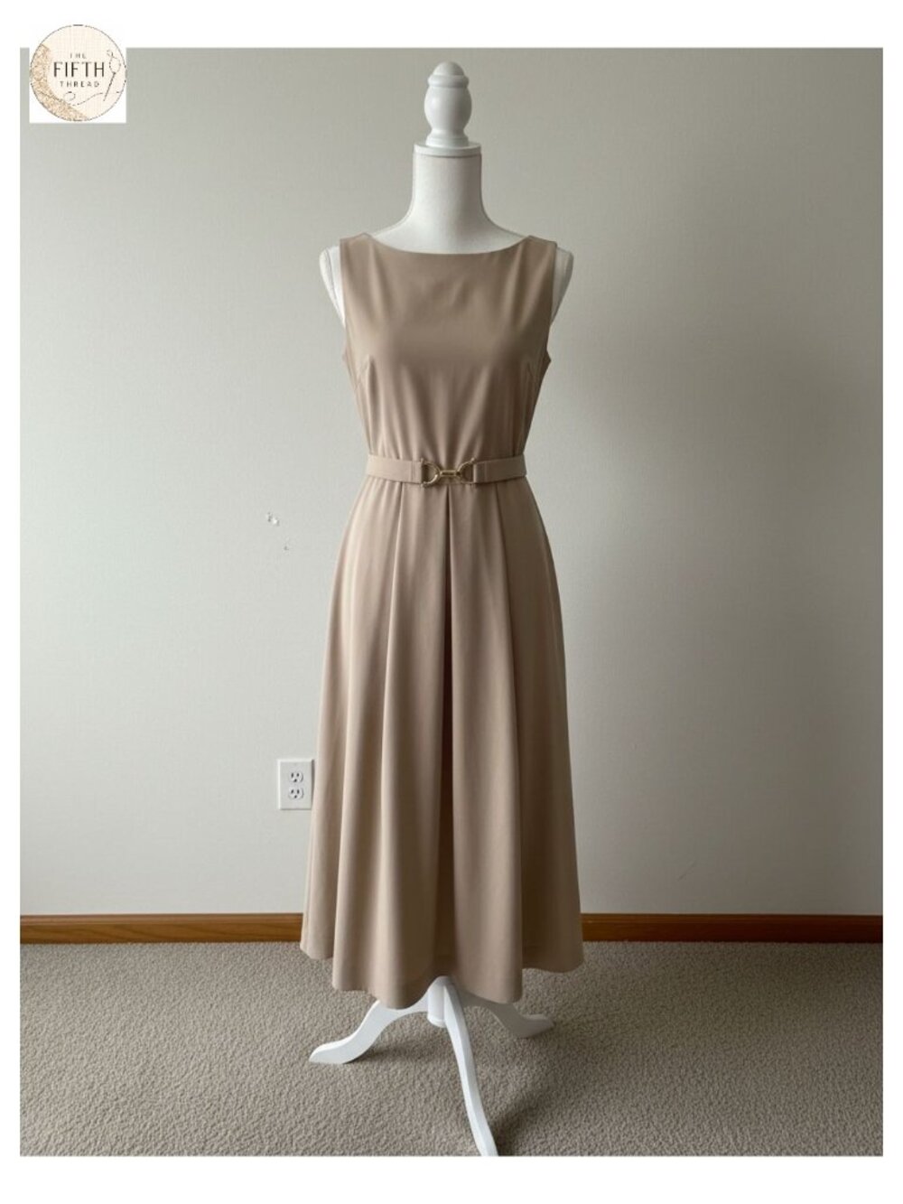 Women's Sleeveless Midi A-Line Summer Dress with Belt and Zipper